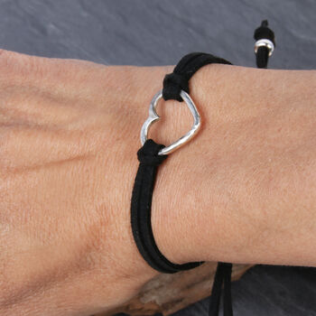 Handmade Sterling Silver And Leather Heart Bracelet, 5 of 6