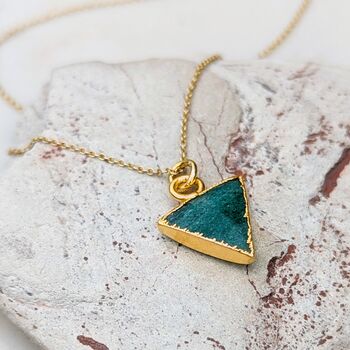 Triangle Green Aventurine Gemstone Necklace,Gold Plated, 4 of 8