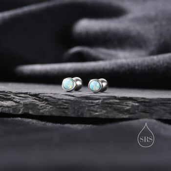 Tiny Aqua Green Opal Screw Back Earrings, 5 of 10