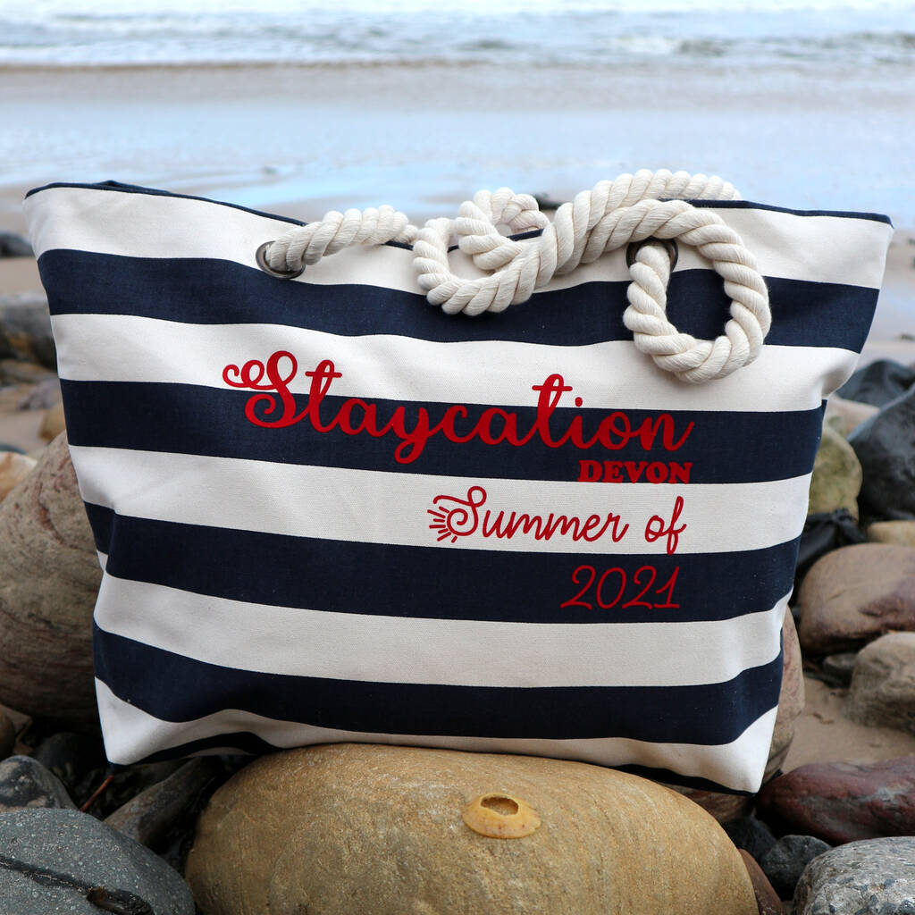 Personalised Staycation Striped Beach Bag, 1 of 4