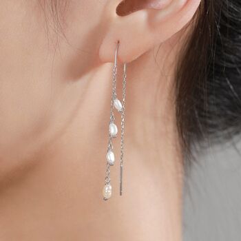 Sterling Silver Genuine Fresh Water Pearl Cascade U Shape Threader Earrings, 9 of 10