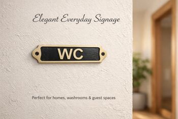 Classic Brass Wc Door Plaque With Black Finish, 2 of 6