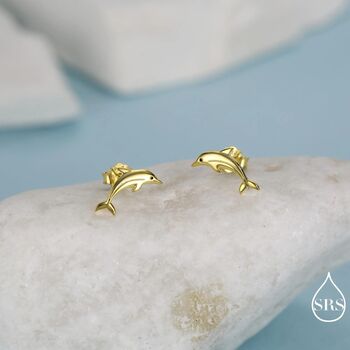 Tiny Dolphin Stud Earrings In Sterling Silver, 6 of 12