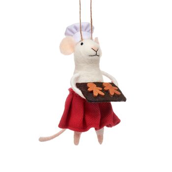 Baker Mouse With Biscuits Felt Christmas Decoration, 2 of 2