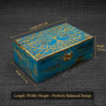 Blue Tree Of Life Engraved Wooden Keepsake Box, 9 of 12