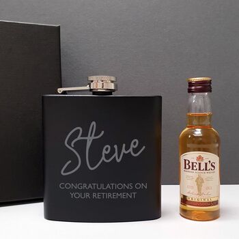 Personalised Hip Flask And Miniature Bells Whisky Gift, 4 of 4