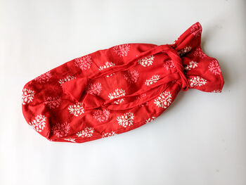 Red Soft Cotton Pouch, Drawstring Reusable Cotton Bag, Indian Kalamkari Print, 4 of 4