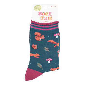 Red Squirrel Woodlands Bamboo Ankle Socks Women's Green, 3 of 3