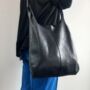 Two Way Handheld Or Crossbody Tote Leather Shoulder Bag Black, thumbnail 2 of 5