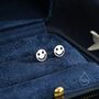 Starry Eyed Face Stud Earrings In Sterling Silver, thumbnail 1 of 10