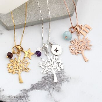 Tree Of Life Necklace Pesonalised With Her Initial And Birthstone Charms, 6 of 11