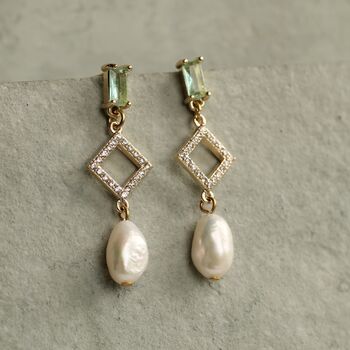 Art Deco Green Freshwater Pearl Earrings, 3 of 7