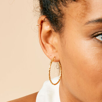 Jodhpur Hammered Sterling Silver/Gold Plated Hoop Earrings, 9 of 12