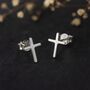 Sterling Silver Cross Stud Earrings, thumbnail 2 of 5