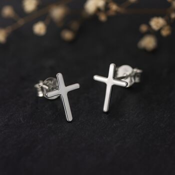 Sterling Silver Cross Stud Earrings, 2 of 5