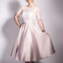 1950s Tea Length Satin And Lace Dress, thumbnail 1 of 4
