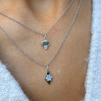 Sterling Silver, Green Tourmaline, Sapphire And Moonstone Necklace, 2 of 3