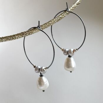 Pearls Are For Pirates Oxidised Silver Hoops, 3 of 7
