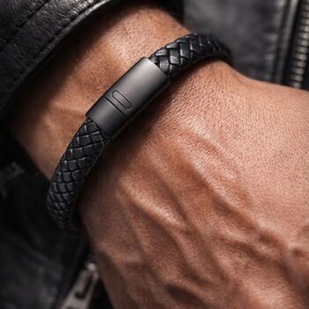 Men's Black Braided Leather Bracelet With Magnetic Snap Clasp – Sleek, Secure, And Stylish Jewellery, 12 of 12