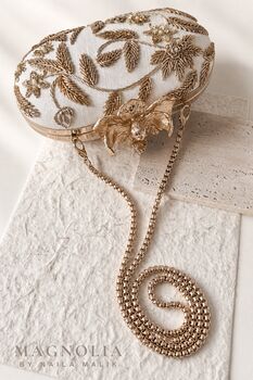 Arar | White And Gold Floral Embroidered Bridal Clutch, 5 of 10