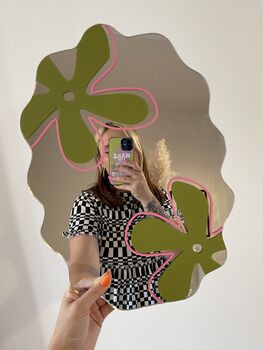Wavy Flower Mirror Olive And Pink, 2 of 5