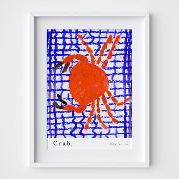 Crab On Blue Tablecloth Seafood Illustration Kitchen Poster, 11 of 12