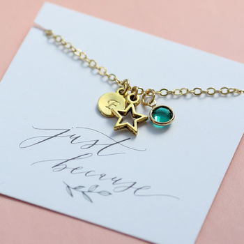 Personalised Gold Plated Star Birthstone Charm Bracelet, 5 of 9