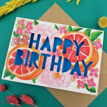 Happy Birthday Grapefruit Floral Birthday Card, 2 of 5