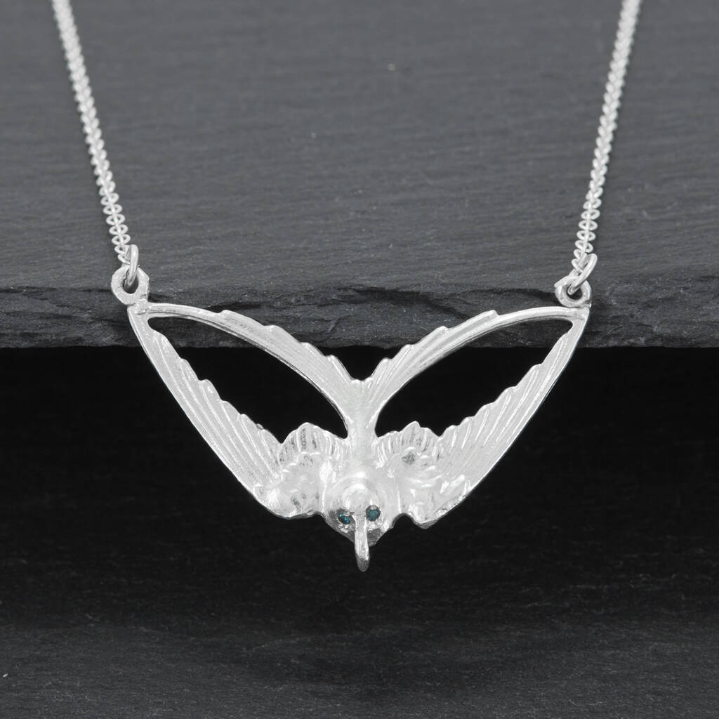 Swallow Necklace In Sterling Silver And Sapphires By Simon Kemp Jewellers