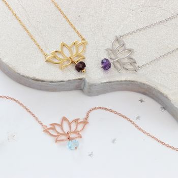 Lotus Flower Pendant Necklace With Birthstone, 6 of 11