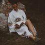Long Organic Cotton Robe: White With Orange Eye, thumbnail 1 of 5