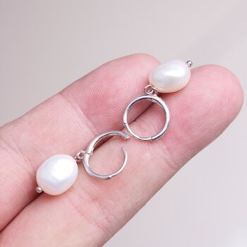 Freshwater Pearl Drop Hoop Earrings, Irregular Pearl Earrings, 2 of 7