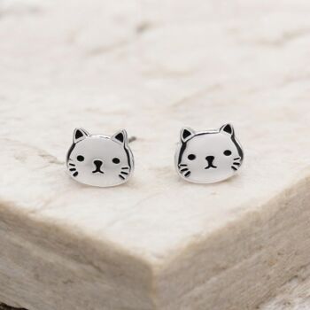 Sterling Silver Cat Stud Earrings, 2 of 7