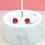 Red Festival Confetti Acrylic Round Stud Earrings, thumbnail 4 of 5