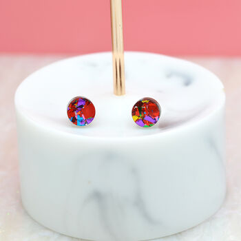 Red Festival Confetti Acrylic Round Stud Earrings, 4 of 5