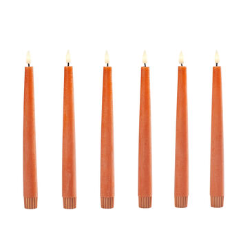 Set Of Six Distressed Orange Tru Glow LED Taper Candles, 5 of 5