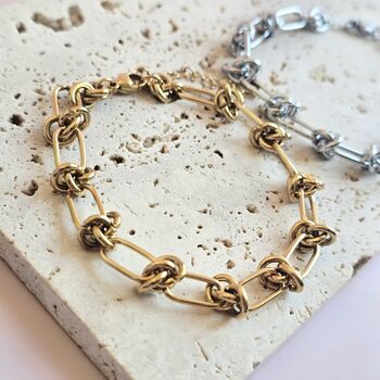 Knotted Link Chain Bracelet In Gold Or Silver Tone, 4 of 8