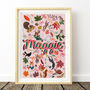 Personalised Pink Woodland Animal Name Print | Hand Painted Forest Nursery Wall Art | Baby Keepsake Gift, thumbnail 2 of 11