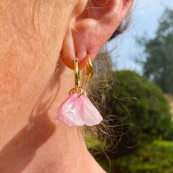 Pippa Glass Petal Pink Hinged Hoop Earrings, 2 of 5