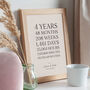 Four Years Together Linen Anniversary Timeline Print, thumbnail 1 of 3