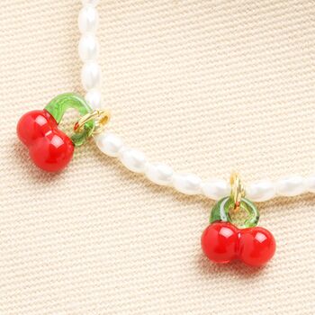 Pearl Cherry Beaded Charm Bracelet In Gold Plating, 2 of 4