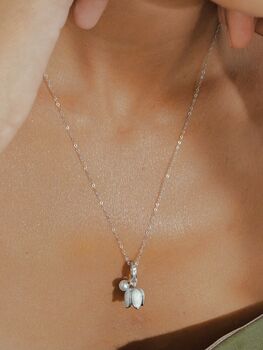 White Enamel Lily And Pearl Sterling Silver Necklace, 2 of 5