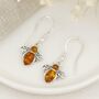 Sterling Silver Baltic Amber Bee Drop Earrings – 15mm, thumbnail 4 of 6