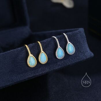 Sterling Silver Blue Opal Droplet Drop Hook Earrings, 6 of 11