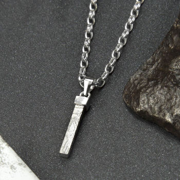 Sterling Silver Tipped Meteorite Rod Necklace, 3 of 4