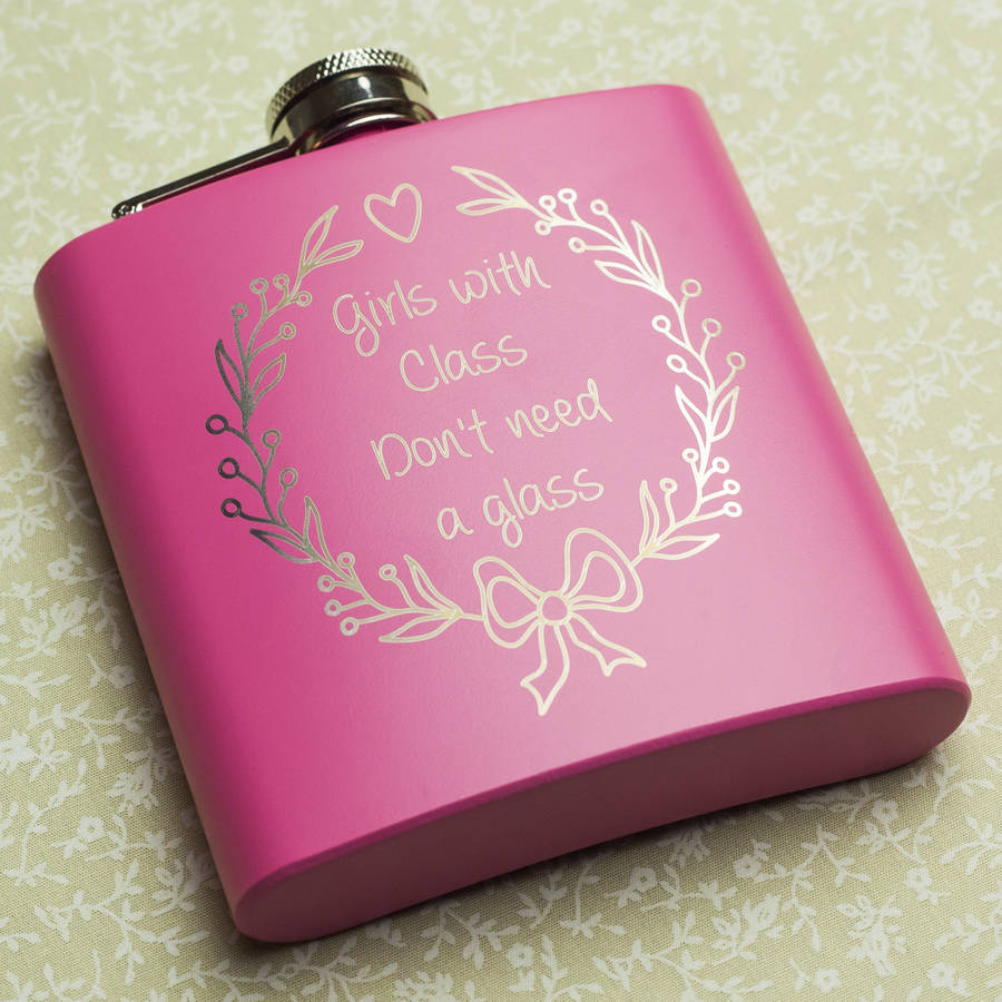 'girls with class don't need a glass' hip flask by metal moments ...