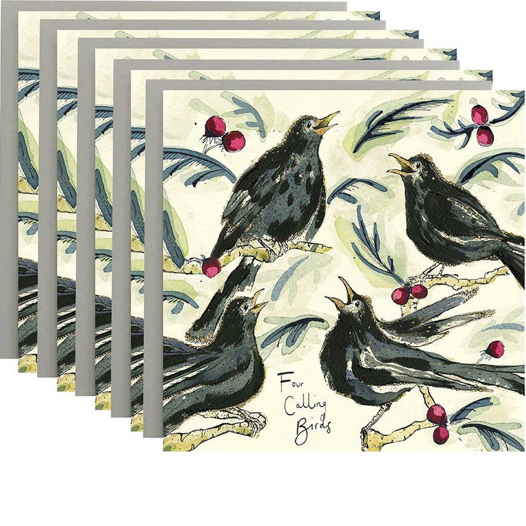 Four Calling Birds Christmas Card Pack Of Six, 1 of 4