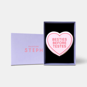 Besties Before Testes Love Heart Valentine's Letterbox Iced Cookie, 3 of 9