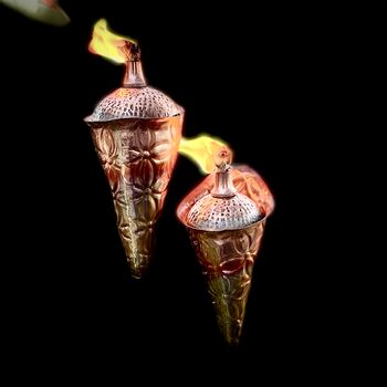 Pair Of Copper Lily Flower Oil Torches Ltzaf132, 4 of 5