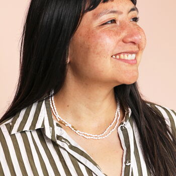 Oval Pearl Beaded Double Layer Fish Necklace, 5 of 7